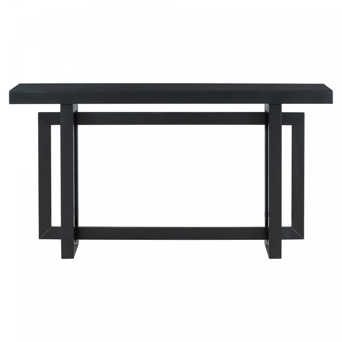 Table d'entree peinte Ethan 59,1'' avec design rectangulaire triple et pieds en bois de pin, noire