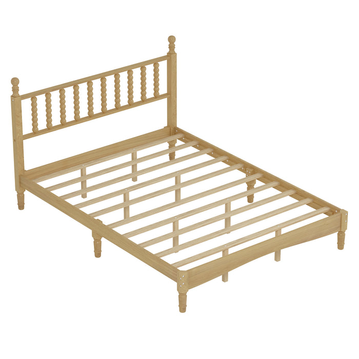 Oliver Lit Plateforme Retro en Bois avec Tete de Lit en Forme de Gourde et Support en Lattes en Bois Robustes, Taille Queen, Naturel