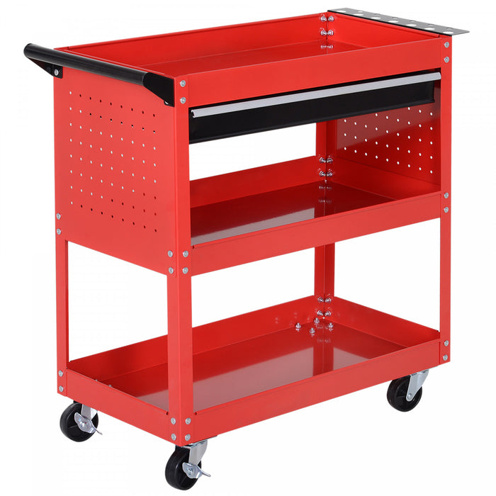 Homcom Chariot A Outils Roulant Avec Rangement Pour Garage, Rouge
