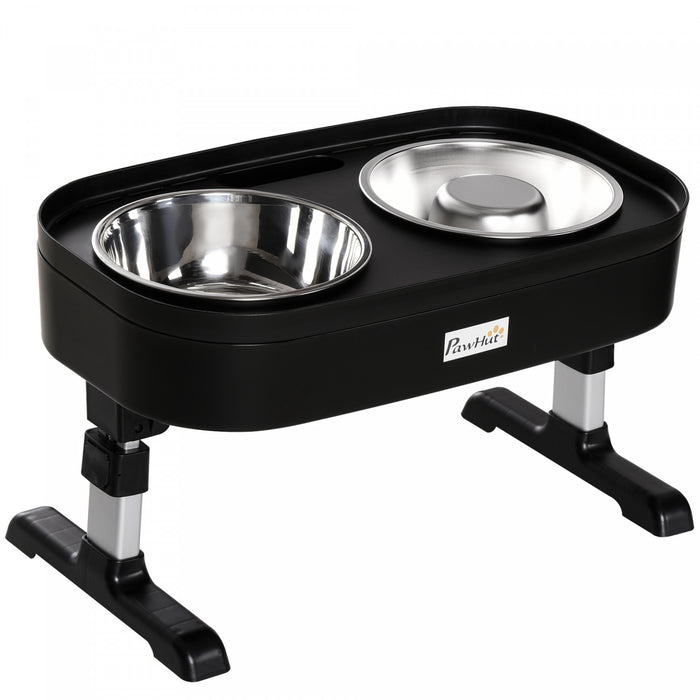 Pawhut Station D'alimentation, 4 Bols Pour Chien Sureleves A Hauteur Reglable Avec Mangeoire, Bols De Nourriture Et D'eau En Acier Inoxydable, Bord Sureleve Et Trou De Collecte De Nourriture