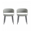 Chaise de salle a manger moderne Luce en cuir vegetalien texture et metal, gris pierre - Lot de 2