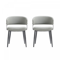 Chaise de salle a manger moderne Luce en cuir vegetalien texture et metal, gris pierre - Lot de 2
