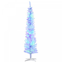 Homcom Sapin De Noel Artificiel 7 Pi Avec Lumieres Del Colorees, Blanc