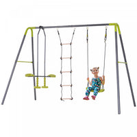 Homcom Ensemble De Balancoire 3 En 1 Pour Enfants, Balancoire Double Face A Face Et Planeur, Echelle