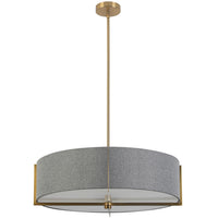 Luminaire suspendu Preston de Dainolite de 26 po de diamètre avec abat-jour gris, fini laiton vieilli et 4 ampoules