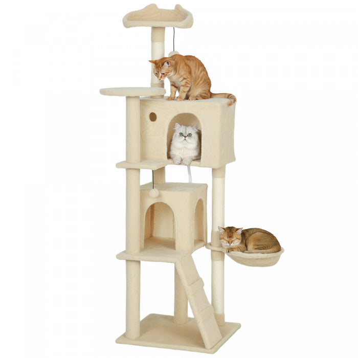 Arbre a chats de 160 cm avec poteaux a griffer en sisal, beige