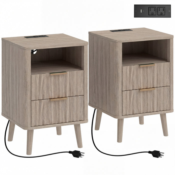 HOMCOM Lot de 2 Tables de Chevet, Tables de Nuit avec Station de Charge, Gris