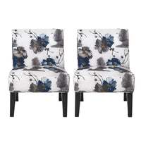  Lot De 2 Fauteuils D’appoint Oliver En Tissu aspect lin Avec Pieds En Bois D’hévéa - Bleu Et Multicolore