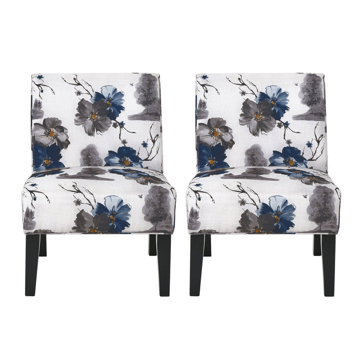 Lot De 2 Fauteuils D’appoint Oliver En Tissu aspect lin Avec Pieds En Bois D’hévéa - Bleu Et Multicolore