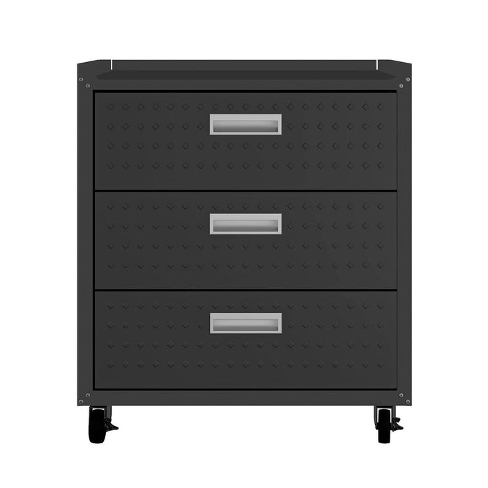 Commode verticale mobile Fortress de Manhattan Comfort de 31,5 po en métal texturé avec 3 tiroirs pour le garage - gris anthracite