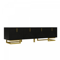 Aspect Meuble TV 63 po avec Portes Texturees et Pieds Dores, Noir