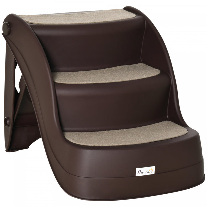 Pawhut Escalier Portable Pliable Pour Petits Chiens Et Chats 3 Marches Avec Marches Antiderapantes Pour Lits Hauts Et Sofas, Marron