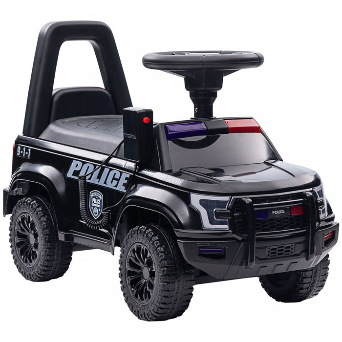 Aosom Voiture A Pousser Pour Enfants Avec Systeme De Sonorisation Et Klaxon, Voiture Coulissante De Style Camion De Police Pour Garcons Et Filles Avec Rangement Sous Le Siege Pour 18 Mois A 5 Ans Noir