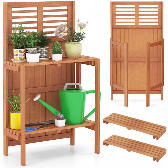 Table De Jardin Etanche En Bois Costway Avec Etagere De Stockage Ouverte A 2 Niveaux