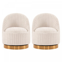 Fauteuil pivotant moderne en chenille Leela couleur creme - Lot de 2