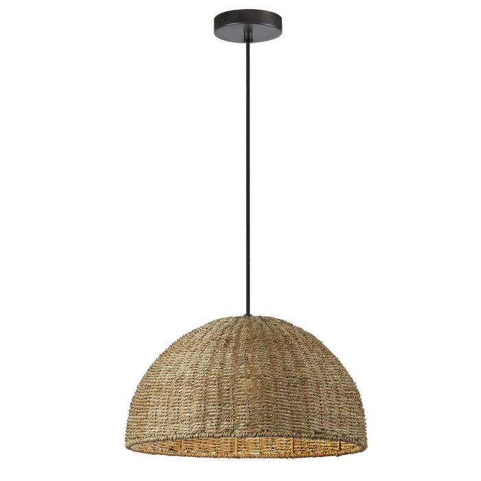 Luminaire suspendu Pourel de Dainolite avec abat-jour naturel, fini noir mat et 1 ampoule