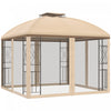 Outsunny 10' X 10' Tonnelle Pavillon Jardin Patio Terrasse Gazebo Exterieur Double Toit Avec Parois Laterales En Maille Amovibles, Etageres, Beige
