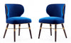 Chaise de salle a manger moderne Strine en bois et tissu bleu et or - Lot de 2