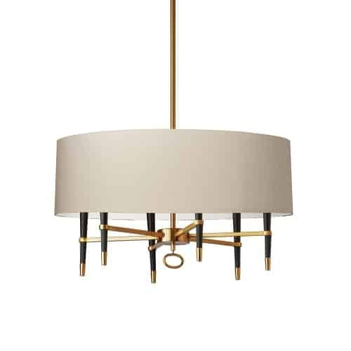 Lustre Langford de Dainolite avec abat-jour crème, fini bronze rétro et 6 ampoules