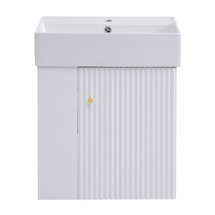 Rachel Meuble-lavabo Flottant 21,6\" Avec Vasque En Ceramique, Porte A Fermeture Douce Et Rangement A Gauche