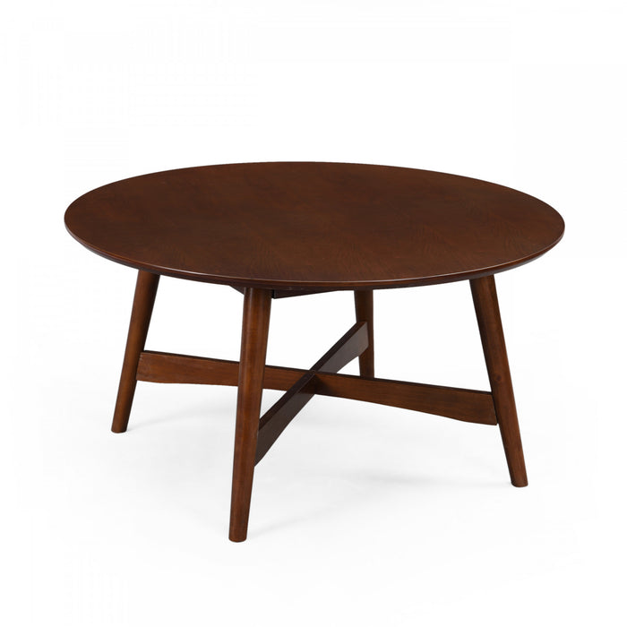 Table Basse Ronde Darren Avec Piètement En Croix - Finition Noyer