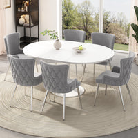 Chaises de salle a manger Luna en velours avec revetement capitonne et pieds metalliques dores, lot de 6, gris