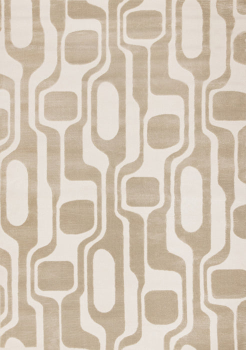 Carpette Leopold beige et crème de style moderne du milieu du 20e siècle - 5 pi 3 po x 7 pi 7 po