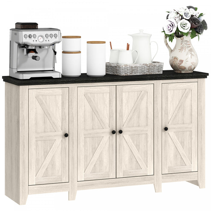 HOMCOM Buffet avec etageres reglables, portes, grain de bois blanc