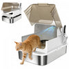 PawHut Bac a Litiere pour Chat Extra-Large en Acier Inoxydable, XXL avec Couvercle Rabat & Pelle, Facile a Nettoyer, Sans Odeurs, Etanche, pour Chats de Toutes Tailles, Blanc