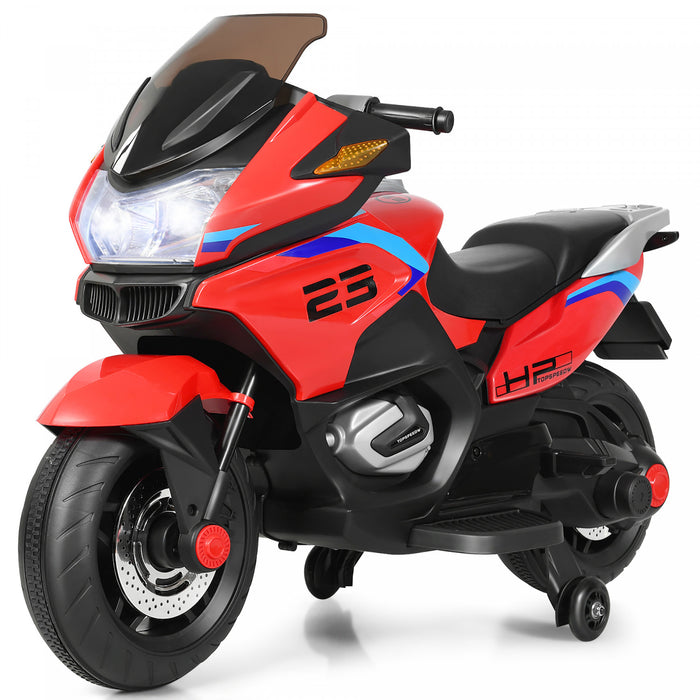 Moto Electrique 12v Pour Enfants Avec Roues D'entrainement Et Eclairage, Rouge
