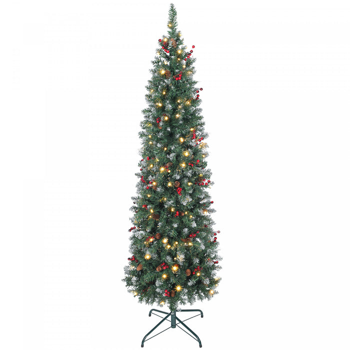 HOMCOM Sapin de Noel Fin Pre-Illumine 6pi avec Paillettes Argentees