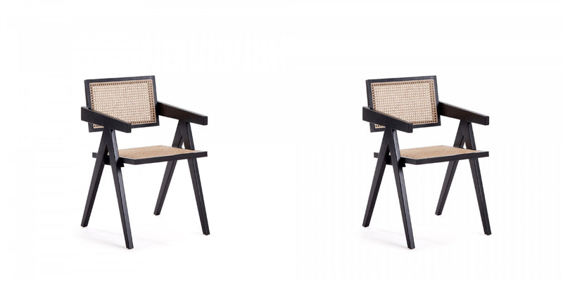 Fauteuil en bois au style industriel chic Hamlet en noir et naturel - Lot de 2