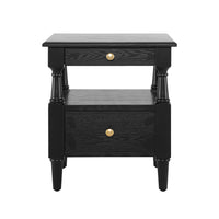 Emma Table de Nuit en Bois a 2 Tiroirs pour Chambre a Coucher avec Pieds Antiderapants, Noir