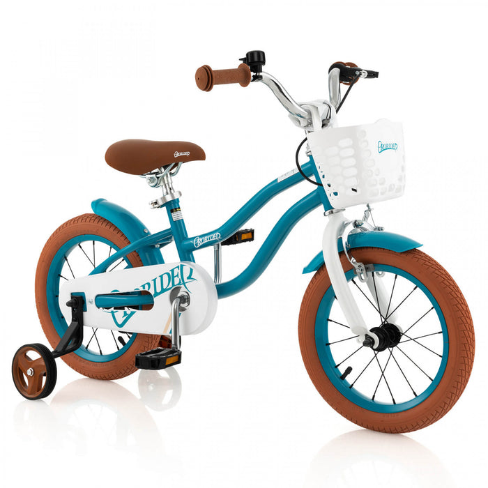 Velo Costway 12\" Pour Enfants Avec Roues D'entrainement Amovibles Et Panier Pour 3-4 Ans Turquoise