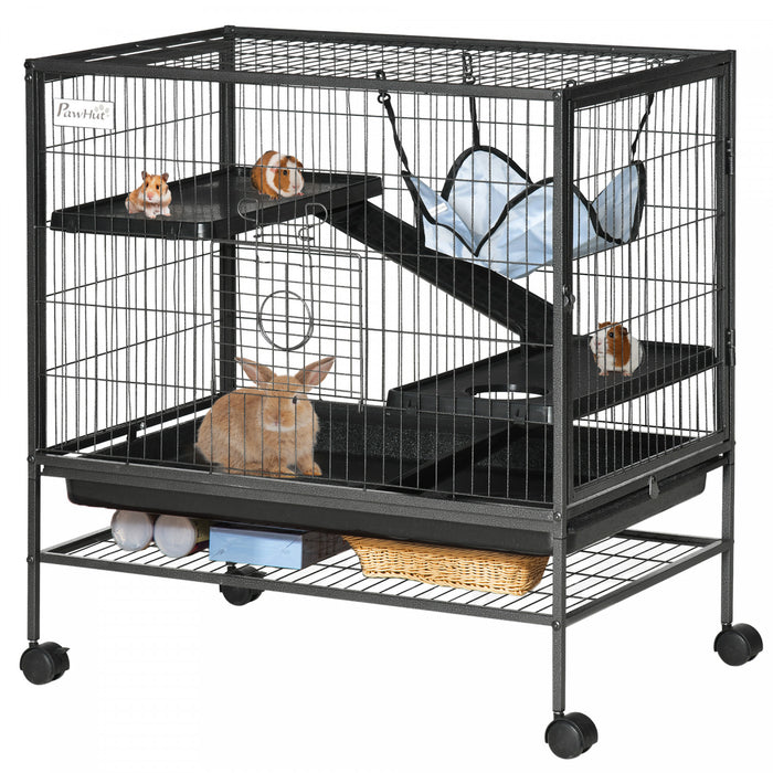 Pawhut Cage Pour Petits Animaux Avec Hamac, Cage Pour Furet A 3 Niveaux Avec Etagere De Rangement, Cage Pour Chinchilla, Cage Pour Planeur En Sucre, Fil Metallique Solide, Plateau Amovible