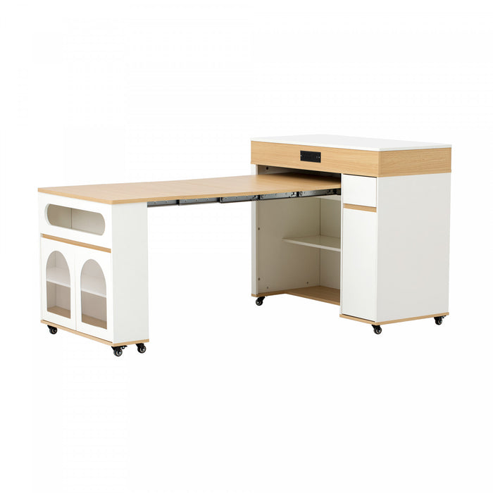 Table a manger extensible Avery avec ilot de cuisine roulant, blanc