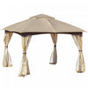 Outsunny 11' X 11' Abri De Tente De Fete En Acier Avec Toit Double, Parois Laterales En Filet, Rideaux D'angle, Beige