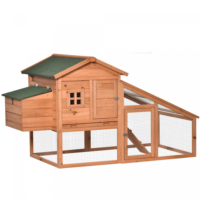Pawhut 69\" Poulailler En Bois Poulailler Pour Poules Clapier A Lapins Cage Pour Volailles Enclos Pour L'exterieur Cour Arriere Avec Parcours Exterieur Nichoir De Repos Plateau Amovible