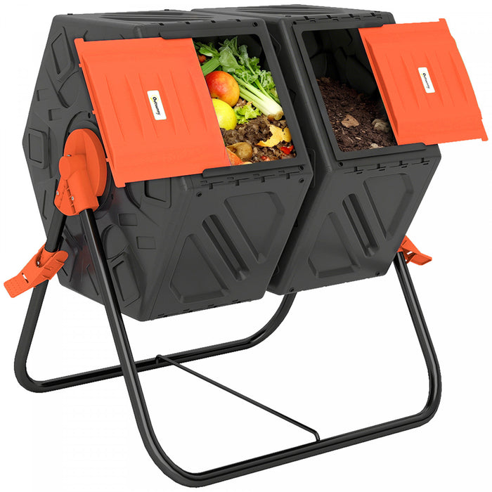 Outsunny Composteur 130L, Bac a Compost a Double Compartiment, Orange