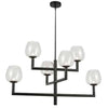 Lustre Nora de Dainolite en verre transparent, avec fini noir mat et 6 ampoules
