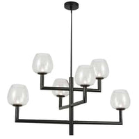 Lustre Nora de Dainolite en verre transparent, avec fini noir mat et 6 ampoules