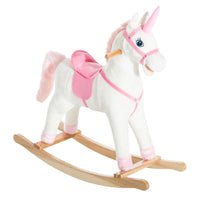 Qaba Cheval A Bascule Peluche Licorne Avec Sons Realistes, Blanc Et Rose
