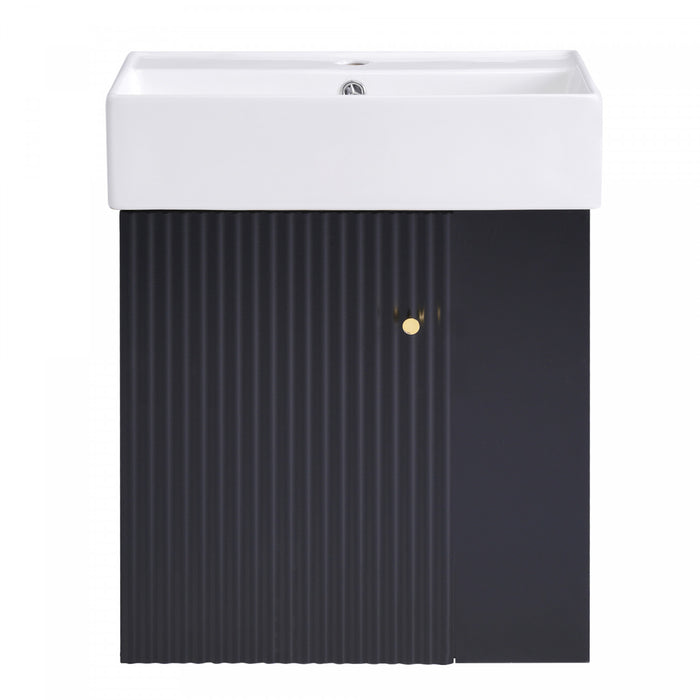 Rachel Meuble-lavabo Flottant De Salle De Bain 21,6\" Avec Vasque En Ceramique, Porte A Fermeture Douce Et Rangement Cote Gauche