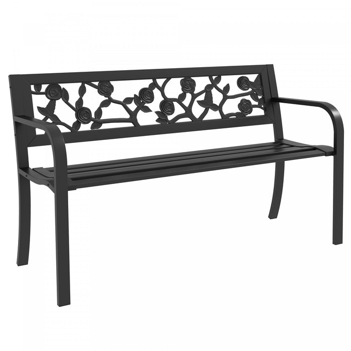 Outsunny Banc D'exterieur A Motif Floral, Causeuse De Patio, Noir