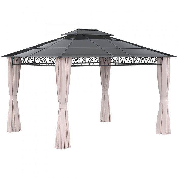 Outsunny Gazebo A Toit Rigide A Double Toit 10' X 12' Avec Rideaux, Kaki