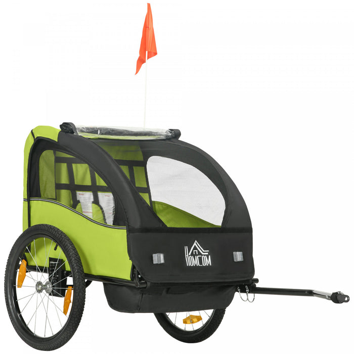 Aosom Remorque de velo 2 places pour enfants, poussette bebe, vert