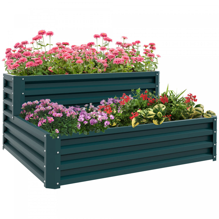 Outsunny Lit De Jardin Sureleve A 2 Etages En Acier Galvanise, Vert