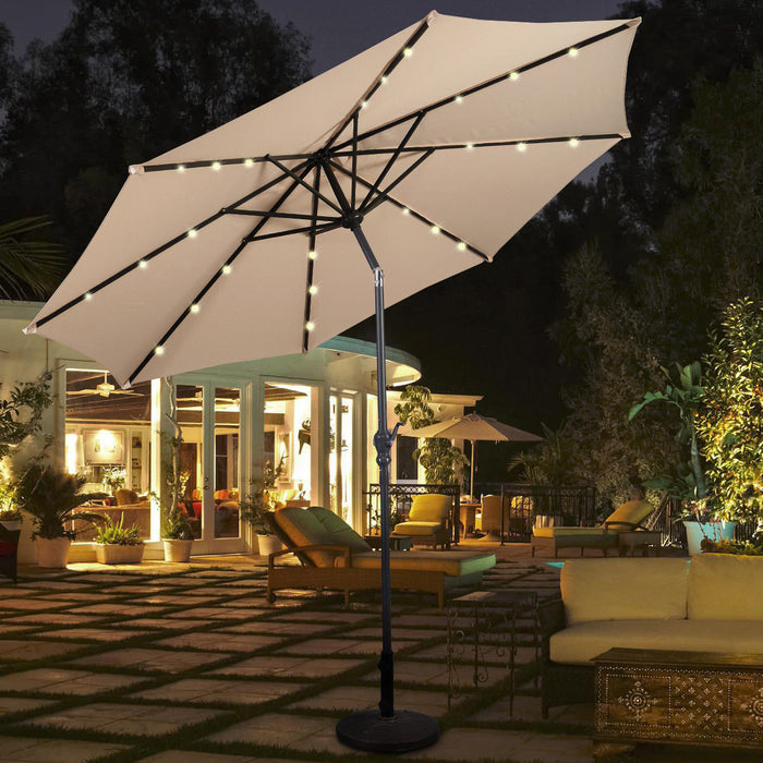 Costway Parasol Solaire de Patio 10ft LED Marche d'Exterieur en Acier Incline avec Manivelle Beige