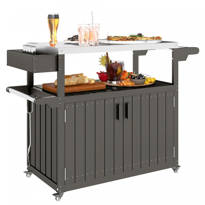 Outsunny Chariot de bar exterieur, table de bar exterieure avec roues