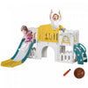 Qaba Toboggan 7 En 1 Pour Enfants Avec Panier De Basket, Grimpeur, Telescope, Tunnel, Volant, Allee, Paniers De Rangement, Toboggan Interieur Pour 1 A 3 Ans, Jaune